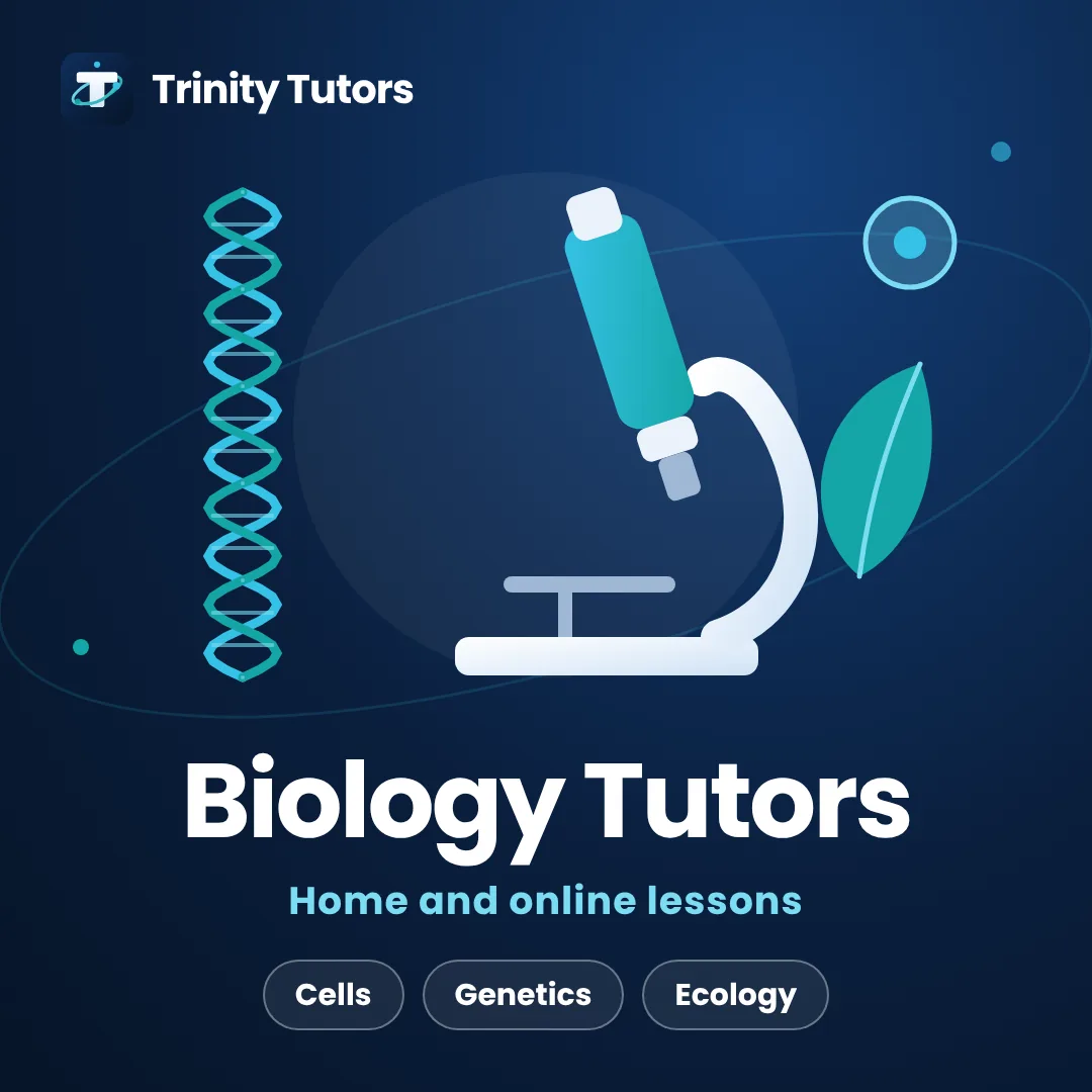 O Levels Biology tutors: microscope, DNA strand and leaf